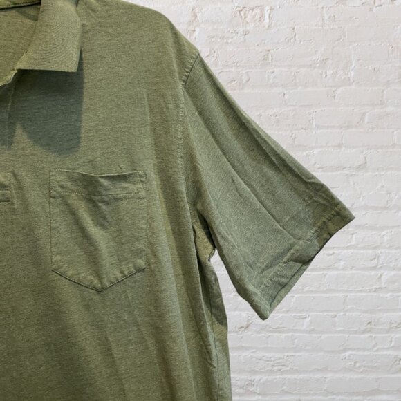Polo Shirt, Large Man, Solid Olive Green, Breast Pocket, Button Down - Picture 5 of 8